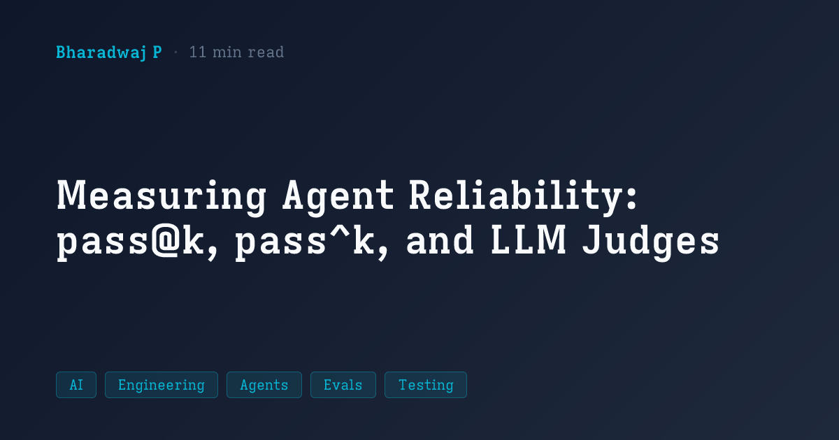 Measuring Agent Reliability: pass@k, pass^k, and LLM Judges